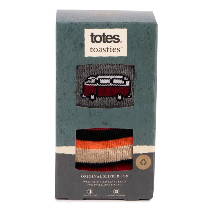 totes toasties® Mens Original Slipper Socks (Twin Pack) Campervan / Stripe Extra Image 6